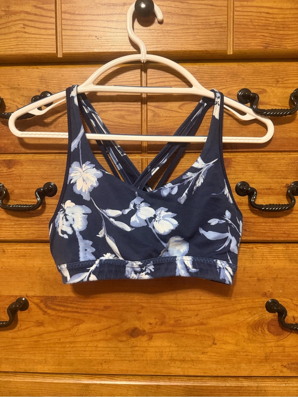 Athleta Navy Blue Floral Crisscross Sports Bra